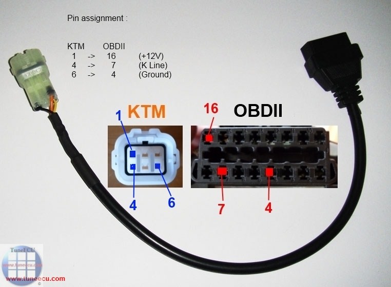 Adapter Stecker für Motorrad KTM 6 Pin Plug zu OBD 2 OBD2 TUNE ECU TUNEECU